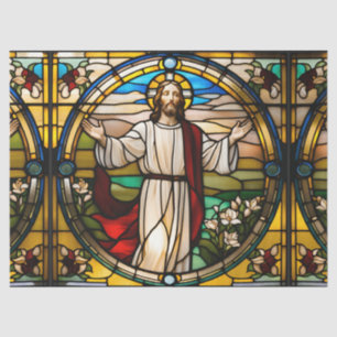 Faux Stained Glass Jesus with Arms Out Decoupage Tissue Paper