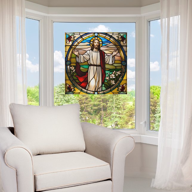 Faux Stained Glass Jesus with Outstretched Arms Window Cling (Creator Uploaded)
