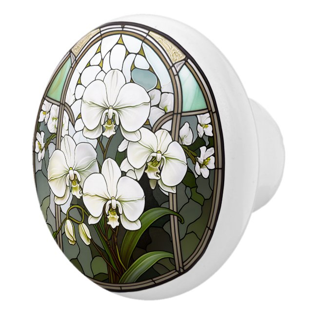 faux stained glass lion Ceramic flowers  Knob (Right)