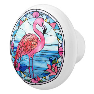 faux stained glass lion Ceramic pink flamingo Knob