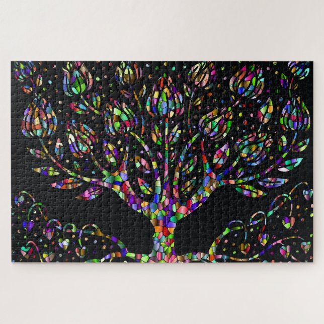 Faux Stained Glass Mosaic Tree Jigsaw Puzzle (Horizontal)