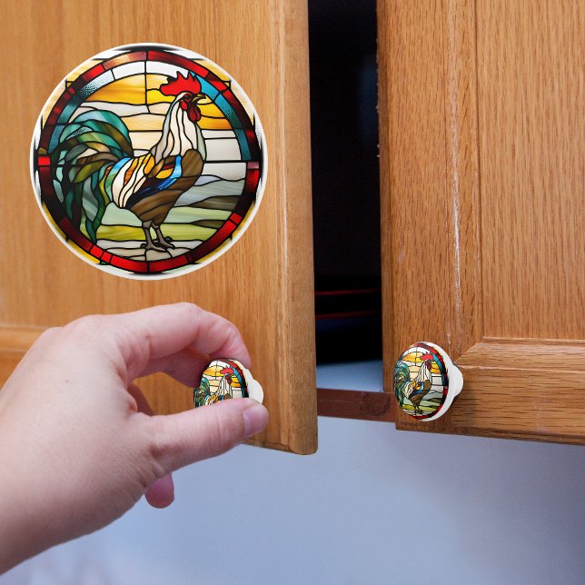 Faux Stained Glass Rooster Ceramic Knob (Creator Uploaded)