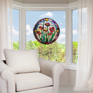 Faux Stained-Glass Round Flower Garden  Window Cling