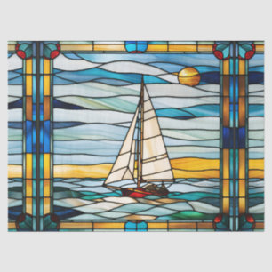 Faux Stained Glass Sailboat for Decoupage Craft  Tissue Paper