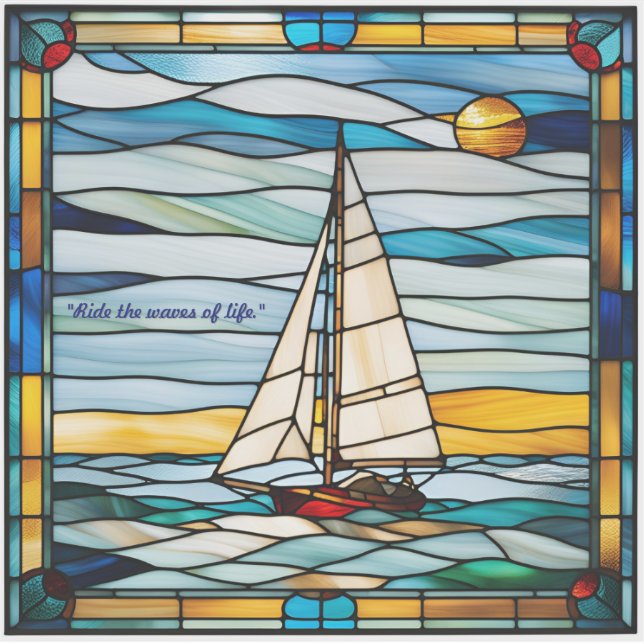 Faux Stained Glass Sailboat Sticker (Front)