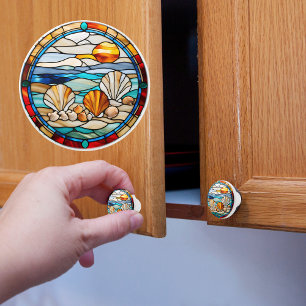 Faux Stained Glass Sea Shells Ceramic Knob