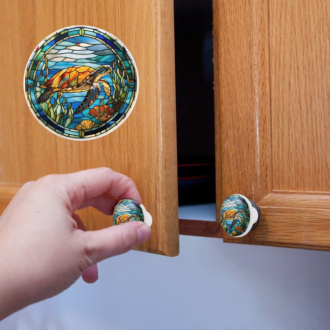 Faux Stained Glass Sea Turtle Ceramic Knob (Creator Uploaded)