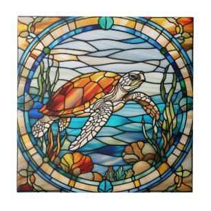 Faux Stained Glass Sea Turtle Tile