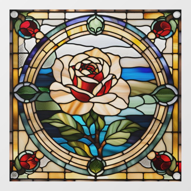 Faux Stained Glass Single Pink Rose Window Cling (Sheet)