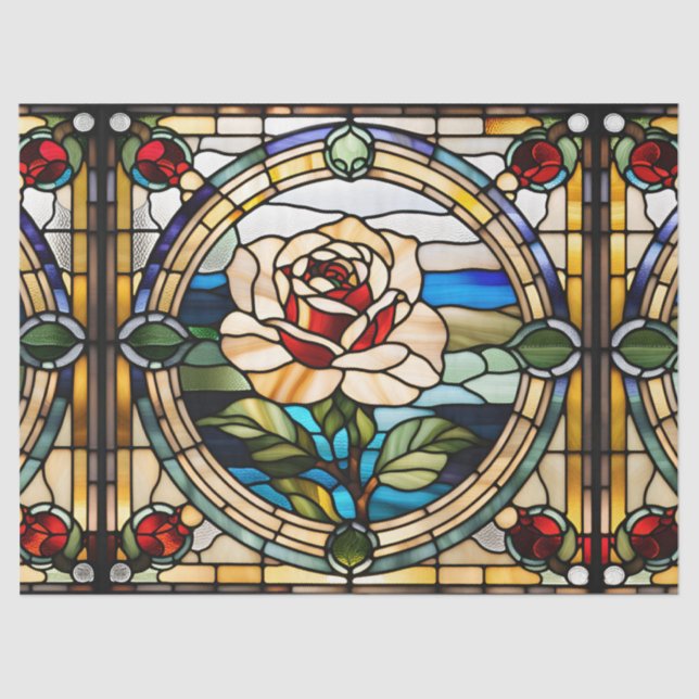 Faux Stained Glass Single Rose for Decoupage Craft Tissue Paper (Front)