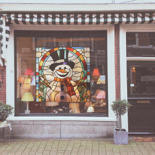 Faux Stained-Glass Snowman Large Window Cling