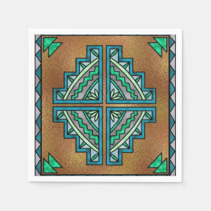 Faux stained glass Southwestern party paper napkin