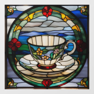 Faux Stained Glass Tea Cup and Saucer Window Cling