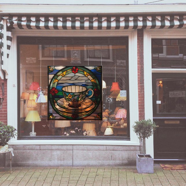 Faux Stained-Glass Tea Cup & Saucer  Window Cling (Creator Uploaded)