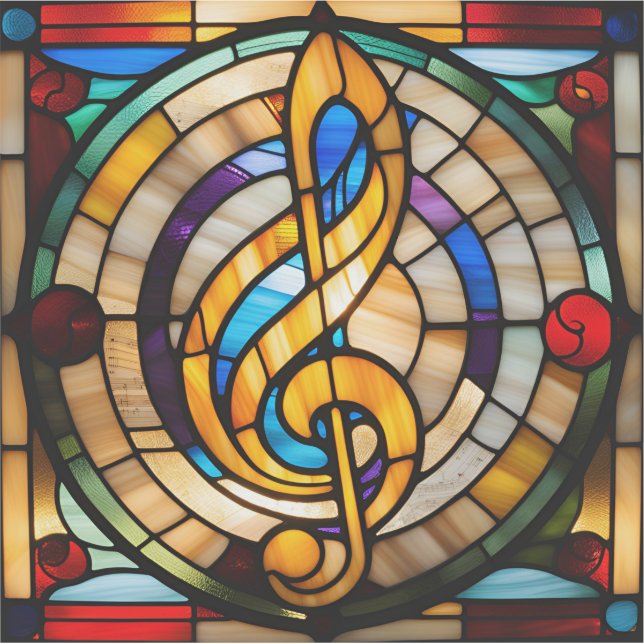 Faux Stained Glass Treble Clef Sticker (Front)