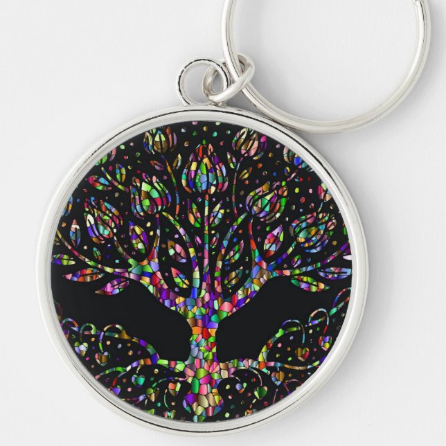 Faux Stained Glass Tree Of Prosperity Key Chain (Front)