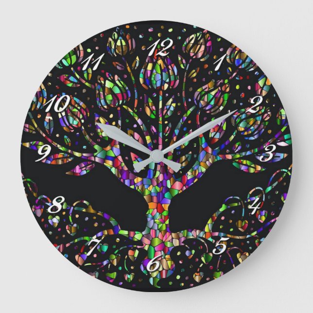 Faux Stained Glass Tree Of Prosperity Round Clock (Front)