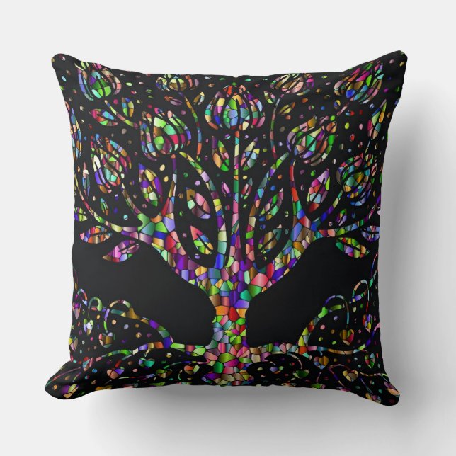 Faux Stained Glass Tree Of Prosperity Throw Pillow (Front)