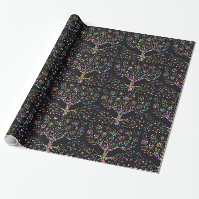 Faux Stained Glass Tree Of Prosperity Wrapping Paper (Unrolled)
