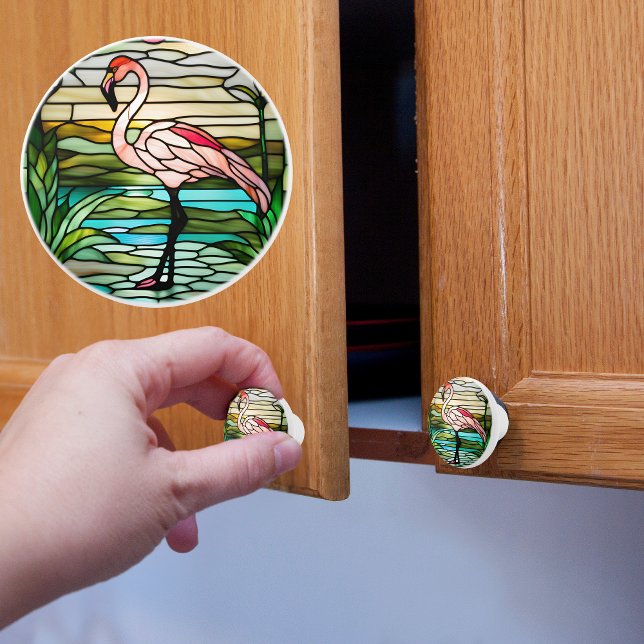 Faux Stained Glass Tropical Flamingo Ceramic Knob (Creator Uploaded)