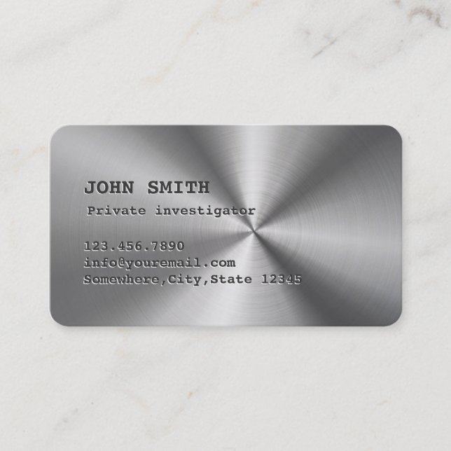 Faux Stainless Steel Investigator Business Card (Front)