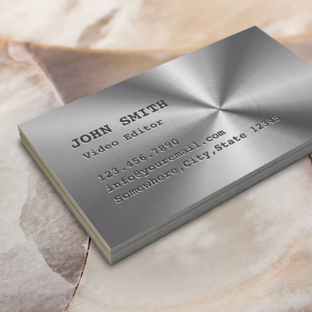 Faux Stainless Steel Video Editor Business Card (Creator Uploaded)