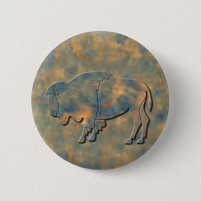 Faux Stone Bison 2 Inch Round Button (Front)