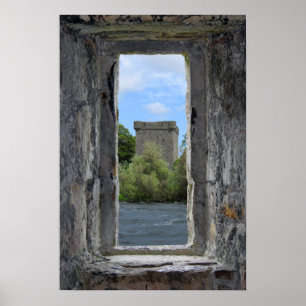 Faux Stone Window framing a Scottish Castle Poster