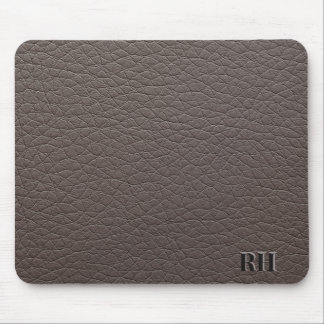 Faux Taupe Leather Custom Monogrammed Initials Mouse Pad
