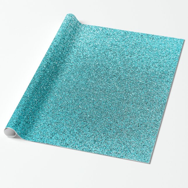 Faux Teal Blue Glitter Background Sparkle Texture Wrapping Paper (Unrolled)