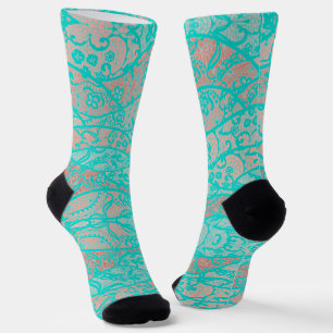 Faux Teal Blue Turquoise Lace Fishnet Socks