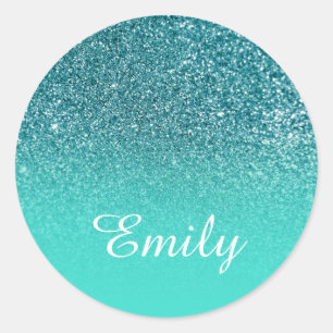 Faux Teal Glitter and Classic Turquoise Gradient Round Sticker