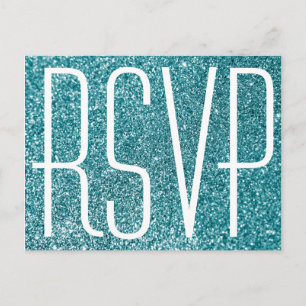 Faux Teal Glitter and White RSVP Postcard