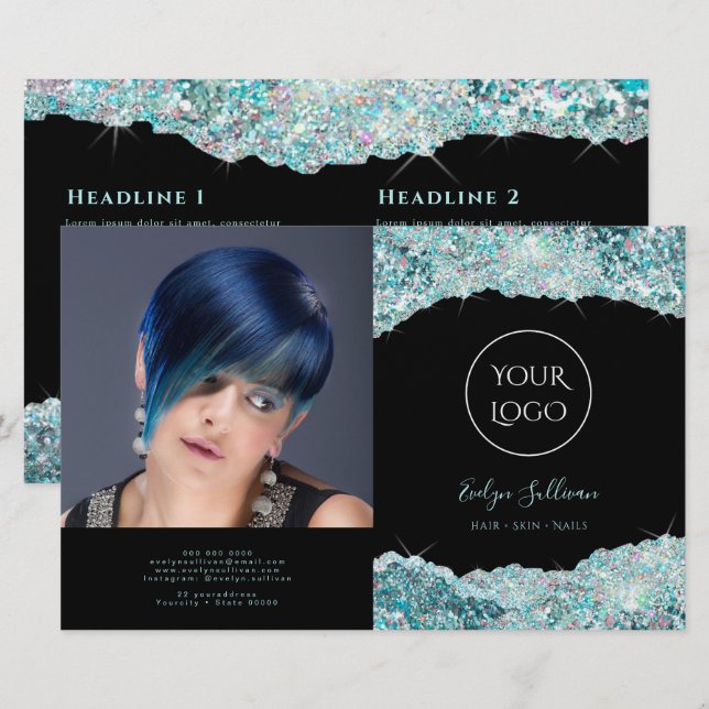 Faux teal glitter bifold brochure (Front/Back)