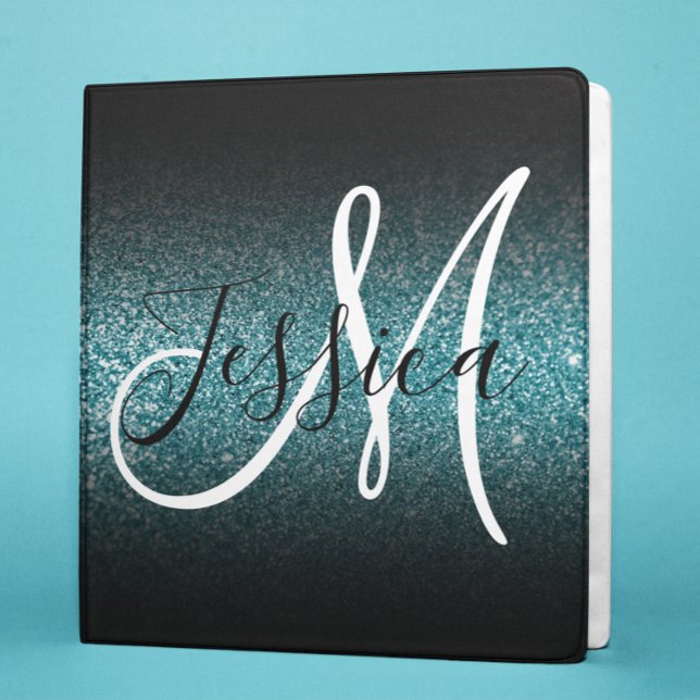 Faux Teal Glitter Black Ombre Monogram Binder (Creator Uploaded)