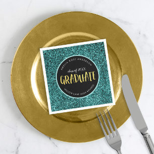 Faux Teal Glitter Graduate Graduation Napkin