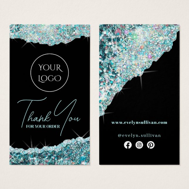 Faux teal iridescent glitter package insert (Front & Back)