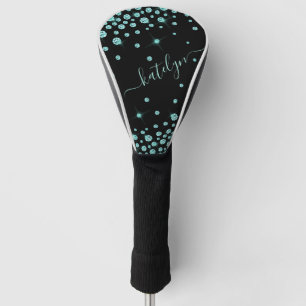 Faux Teal Rhinestone Diamonds Personalized Driver Golf Head Cover