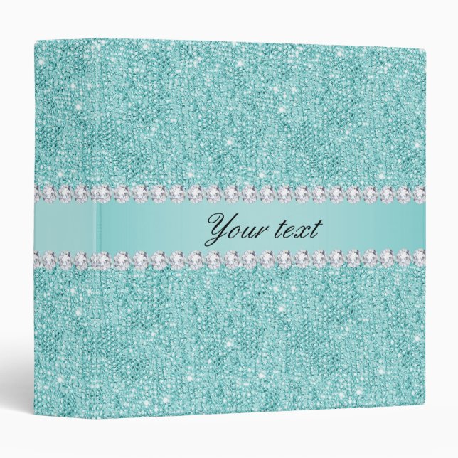 Faux Teal Sequins and Diamonds Binder (Front/Spine)