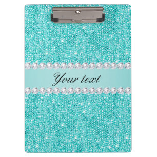 Faux Teal Sequins and Diamonds Clipboard