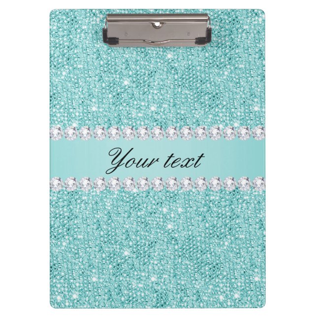 Faux Teal Sequins and Diamonds Clipboard (Front)