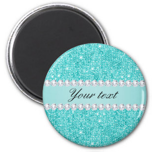 Faux Teal Sequins and Diamonds Magnet