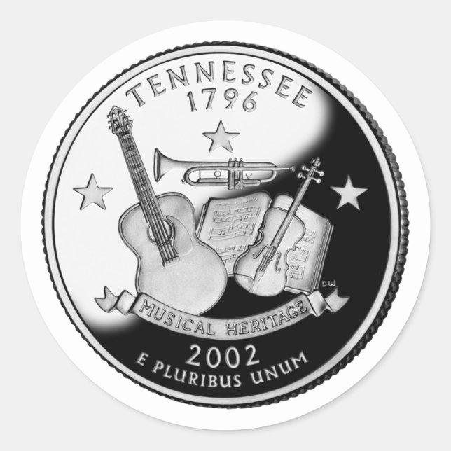Faux Tennessee State Quarter Classic Round Sticker (Front)