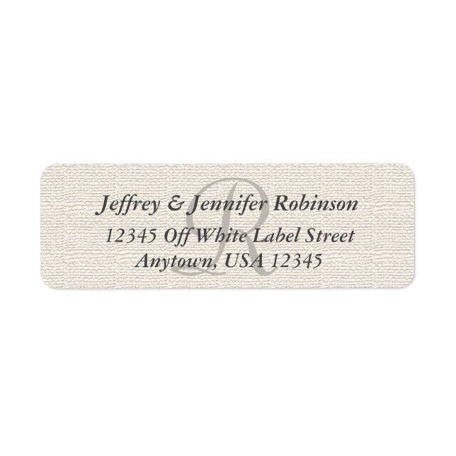 Faux Textes Burlap Off White, Monogramme Adresse (Devant)