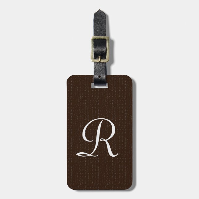 Faux Texture Brown Burlap Monogram Bag Luggage Tag (Front Vertical)