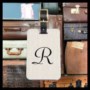 Faux Textured Burlap Monogram Bag Luggage Tag