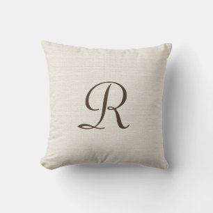 Faux Textured Rustic Burlap Monogram Square Pillow