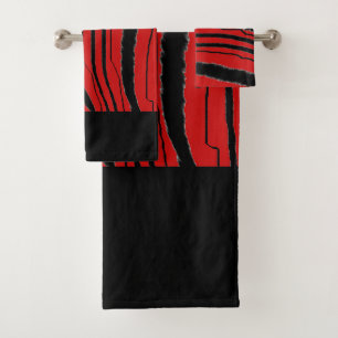 Faux Tiger Red Print Exotic Bath Towel Set