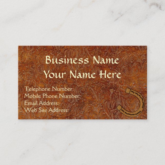Faux Tooled Leather, Rodeo Bronco Horse Biz Cartes (Devant)