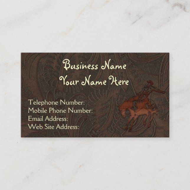 Faux Tooled Leather Rodeo style V Business Cards (Front)